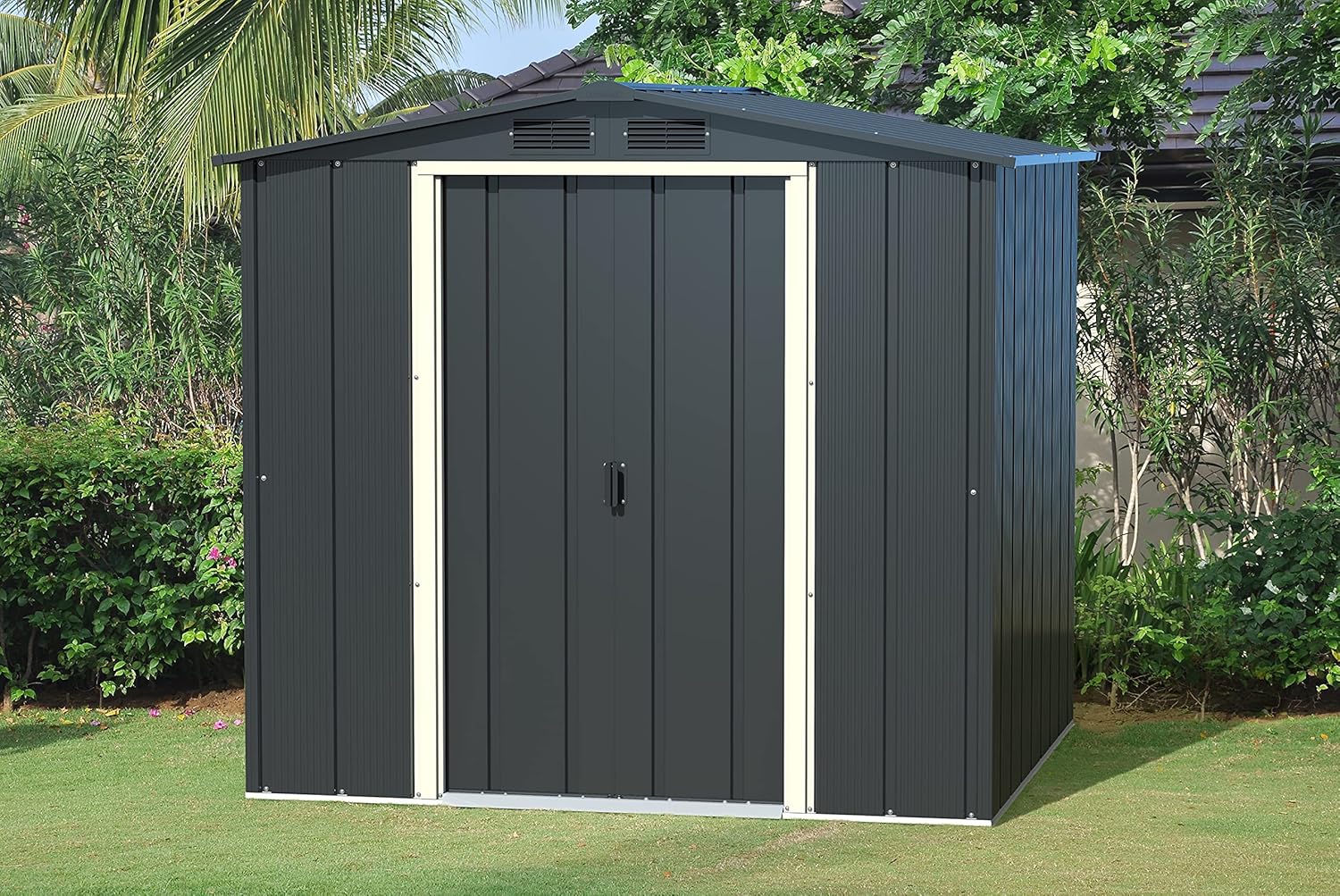 Duramax ECO 6 x 6 (3.33 m²) abri de jardin en métal, galvanisé à chaud, Abri de stockage d'outils, structure de toit renforcée, abri sans entretien, anthracite