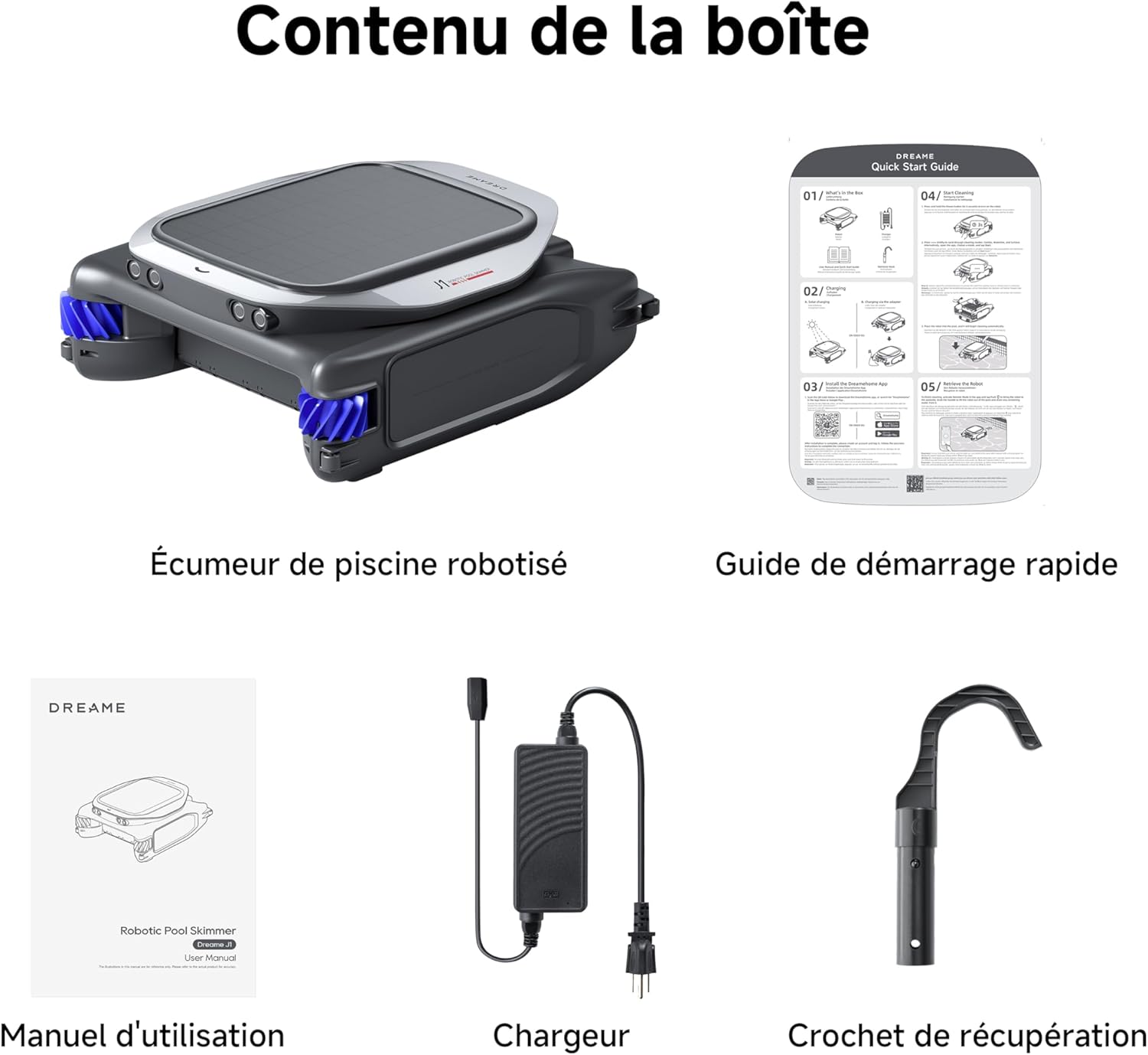 DREAME J1 Écumeur de Piscine robotisé, Technologie avancée PoolSense, Nettoyage Complet à 360°, Fonctionnement continu 24/7, Planification Intelligente de la trajectoire, Contrôle par Application
