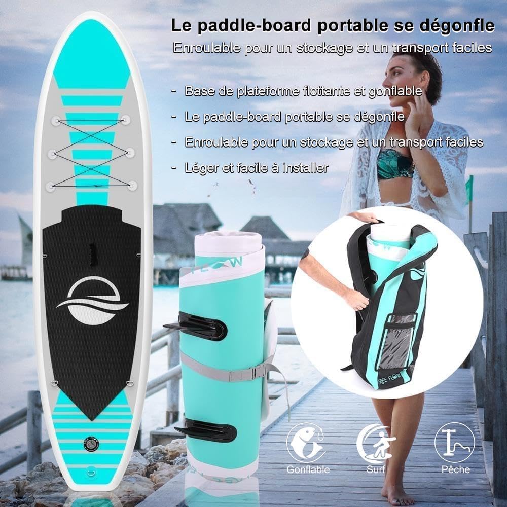 SereneLife Stand Up Paddle Gonflable Adulte 6” – Planche de Paddle avec Accessoires Sup, Sac de Transport, Pont Antidérapant, pour Mer, Lac, Rivière