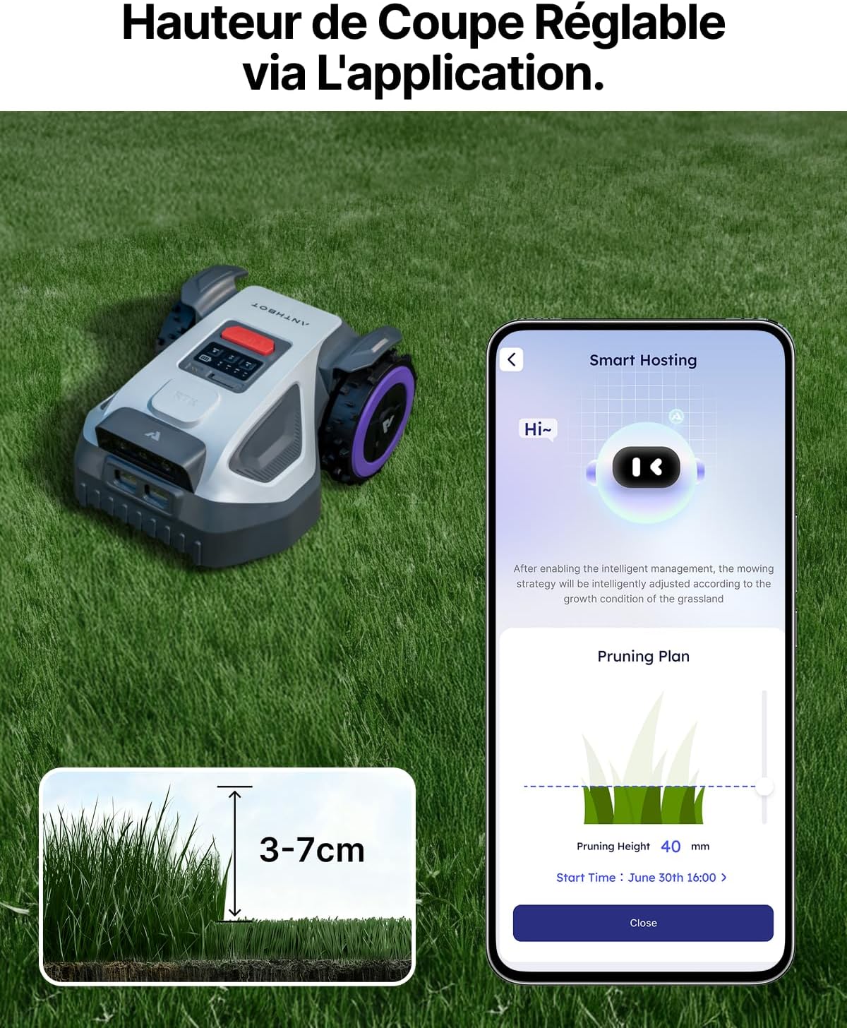 ANTHBOT - Robot tondeuse M9 - 1000 m², 5000 mAh, 4G, IA, NetRTK