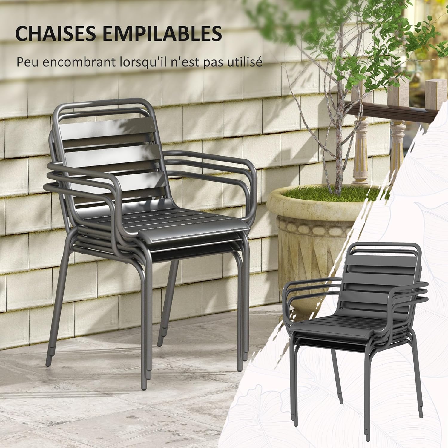 Outsunny - Salon de jardin 7 pièces - table + 6 chaises - acier gris foncé