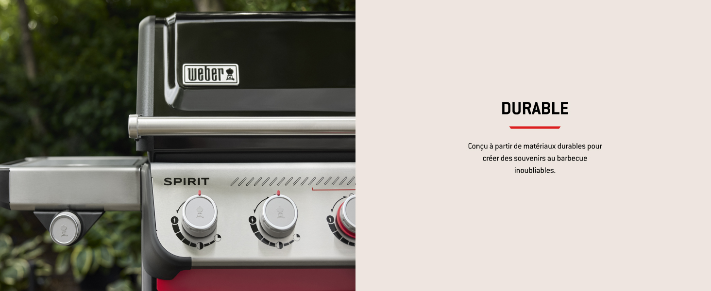 Le texte se lit comme suit : « DURABLE ». Collection d'images de produits montrant ce qui semble être un équipement audio ou électronique avec boutons de commande et finition métallique.