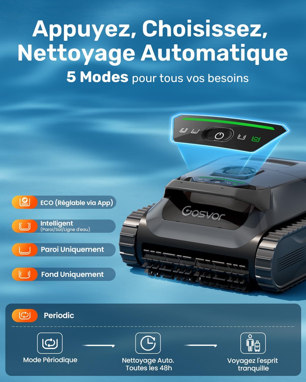 Gosvor (2026 Nouveau) LiteVac G1 Robot Piscine Fond et Parois, 6,9 kg Ultra Léger, Jusqu’à 200 Min d’Autonomie, Double Filtration, Navigation Intelligente & App, pour Piscines Jusqu’à 200 m²