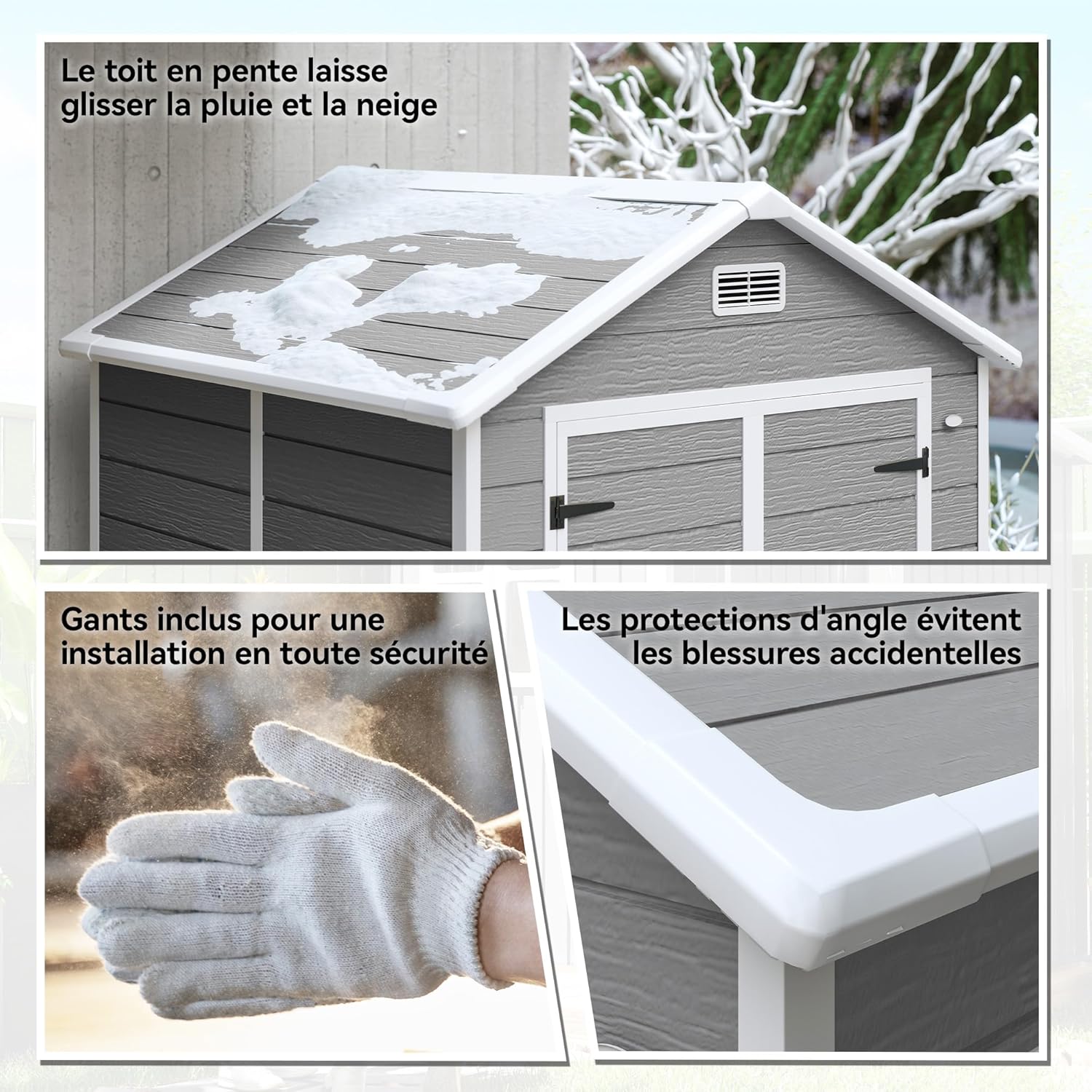 Outsunny Abri de Jardin en résine 2,7 m² avec Plancher Structure en Aluminium 182 x 151 x 219 cm, cabane de Jardin cabanon Rangement Outils Portes avec Serrure et clés 3 fenêtre, Gris Global Recycled Standard
