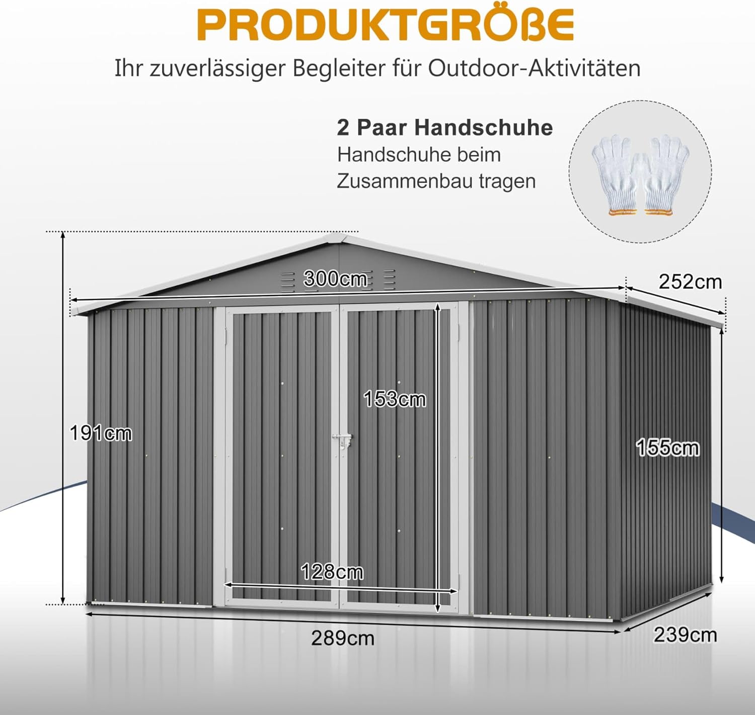 YEHTOKHOME - abri de jardin métal - 300x252x191cm - double porte coulissante, ventilation - Gris-C