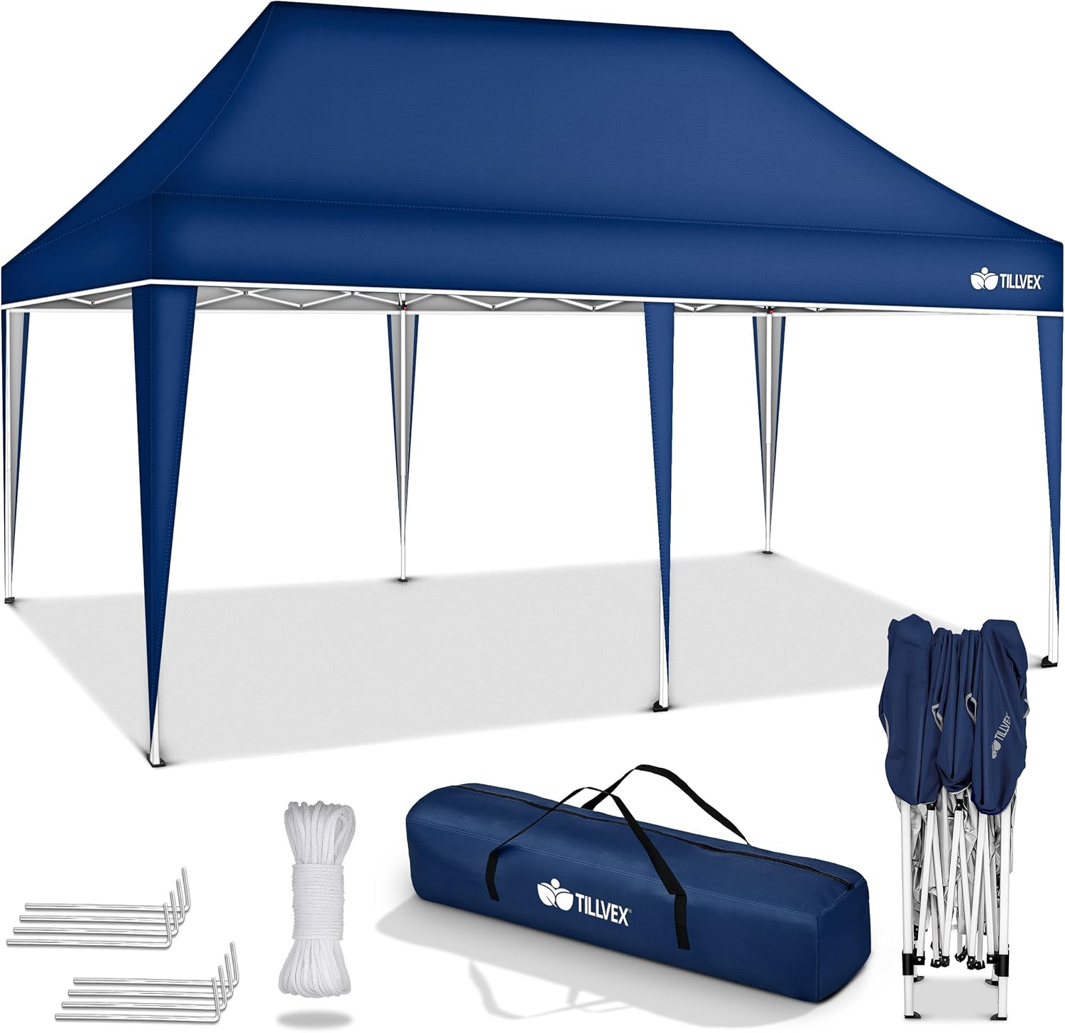 Tillvex - tonnelle pliable 3x6m - étanche, réglable, UV50+, bleu