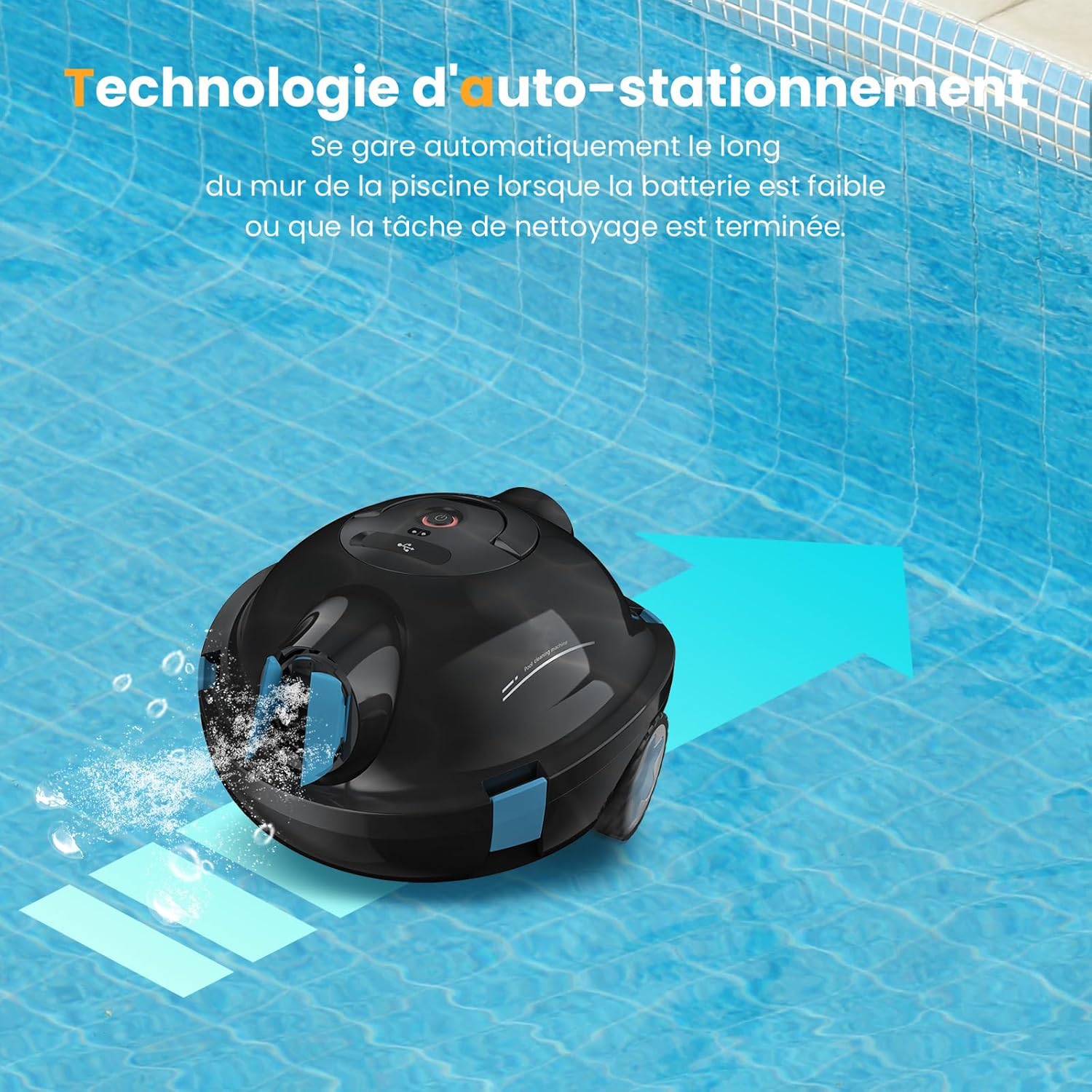 MEDOXA – Robot piscine sans fil, 120 min autonomie, pour 100 m² – Noir