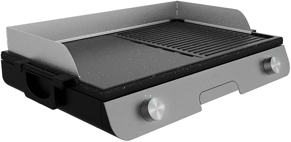 Cecotec - PerfectRoast 3000 - barbecue inox - 3000W, surface mixte, Rockstone antiadhésif, thermostat, bac graisse 03182