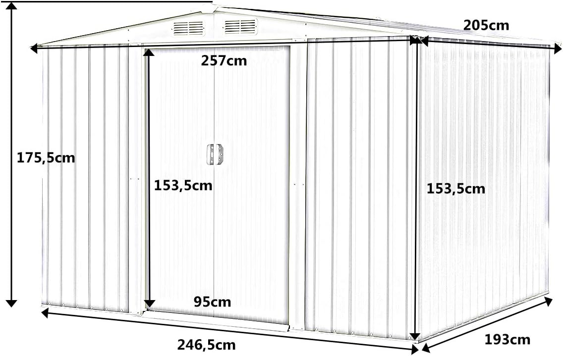 COSTWAY - Abri de Jardin Série Stockage - 205x257x175,5 cm - porte coulissante, toit galvanisé, aération