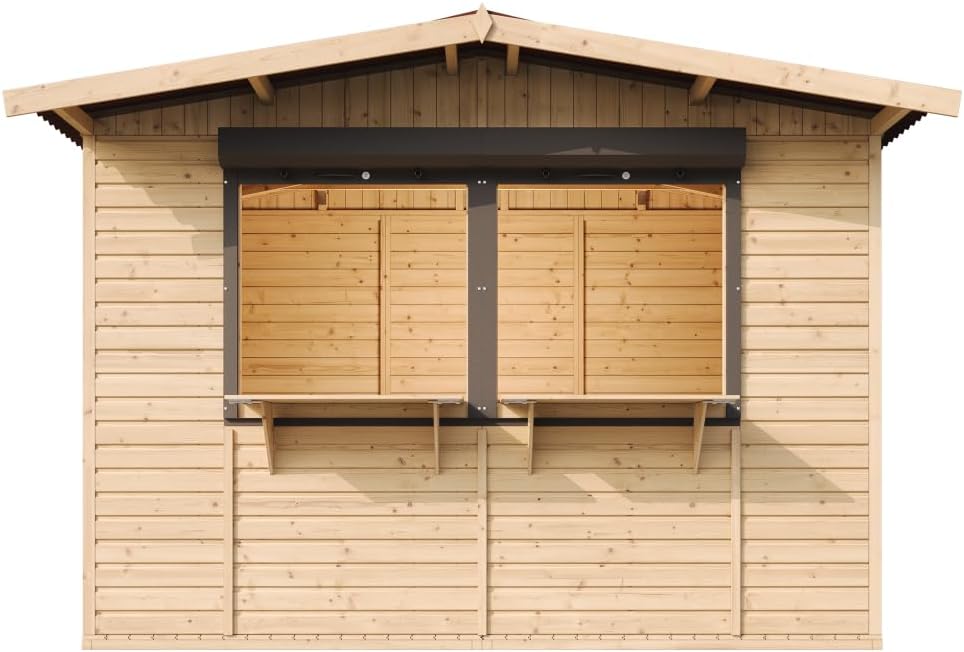 Timbela - Abri de jardin bois, 6m², 2 fenêtres, volets roulants, 336x263x232 cm - M150Z