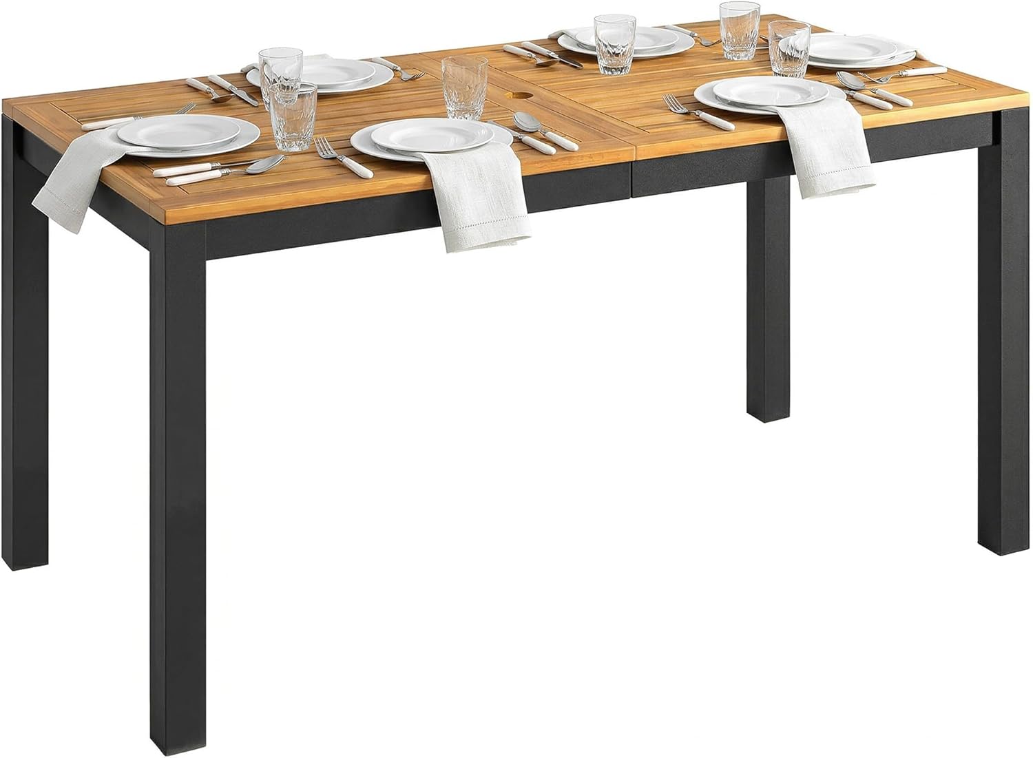Outsunny - Table de jardin rectangulaire 150x75x75 cm - bois acacia, 6 places, trou parasol, 80 kg