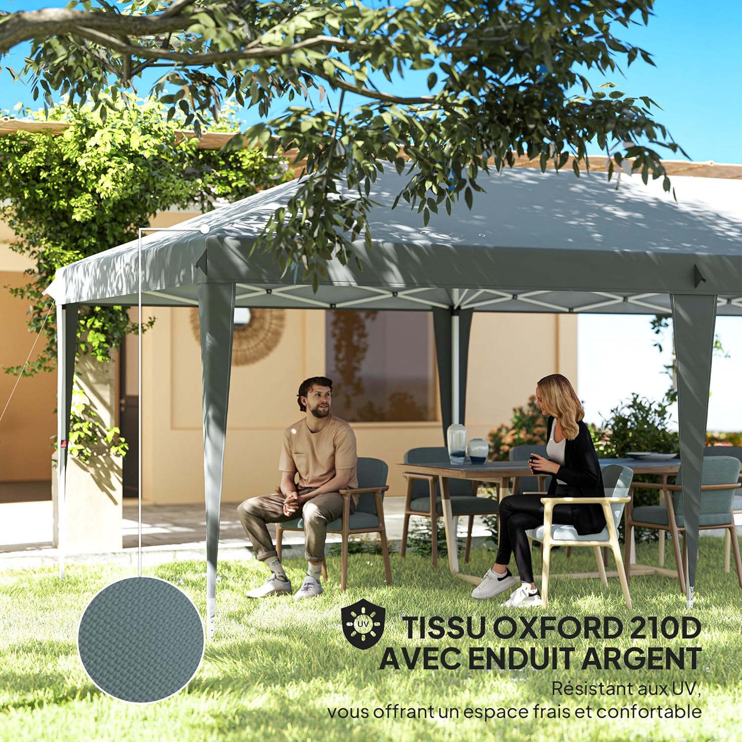 Outsunny Tonnelle Pliante 3x6m tonnelle de Jardin extérieur Barnum de Jardin Pop-up Pliant Sac Inclus Acier époxy Oxford Haute densité Gris Clair