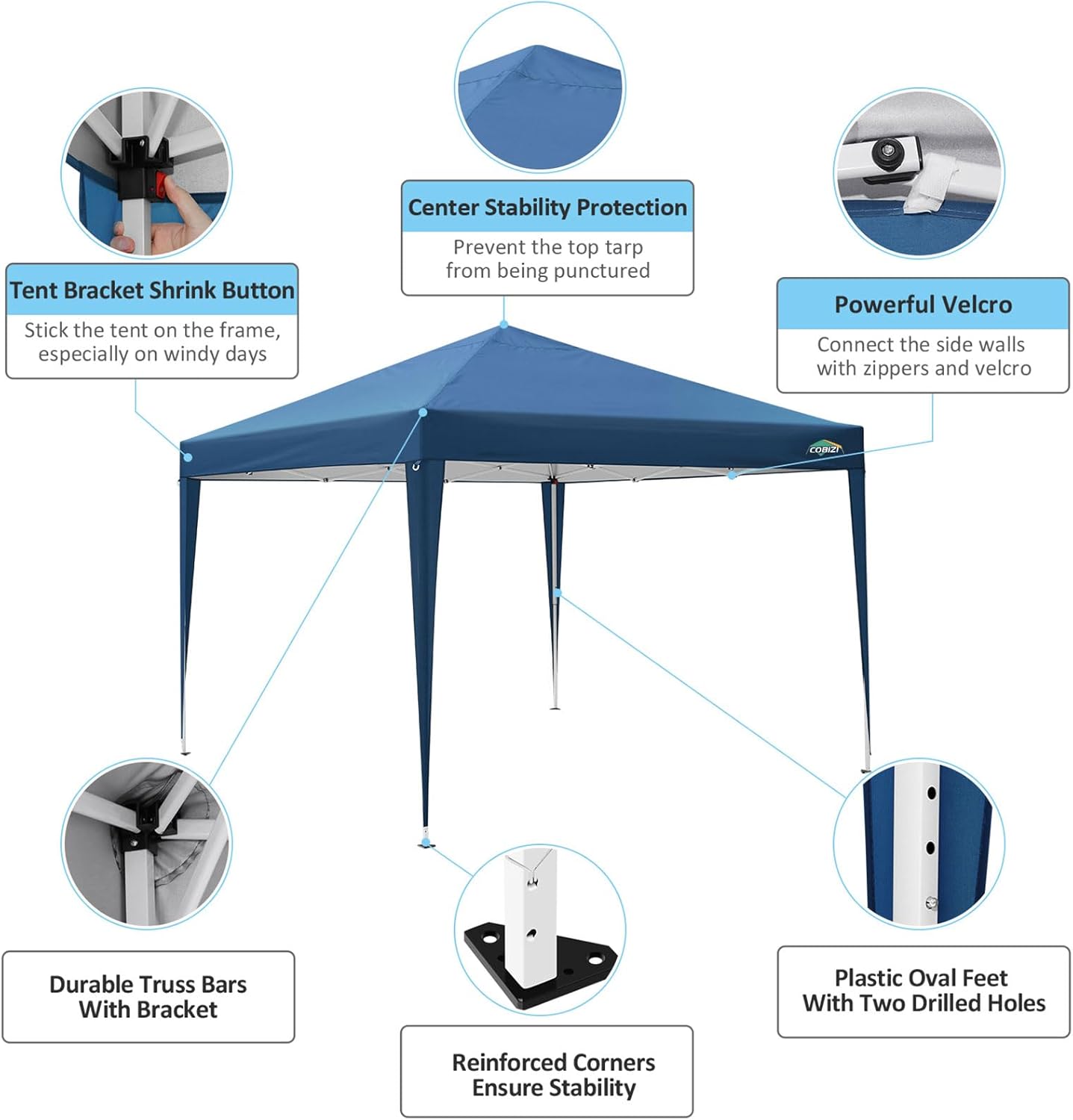 COBIZI - tonnelle pliante 3x3m, imperméable, anti-UV, 4 côtés amovibles