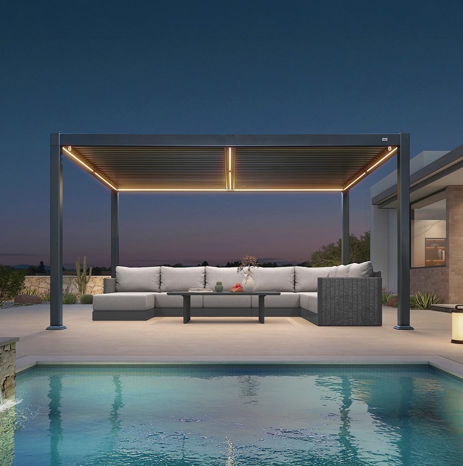 PURPLE LEAF - Pergola aluminium bioclimatique - 3 x 4,25 m - Lames orientables, LED, étanche