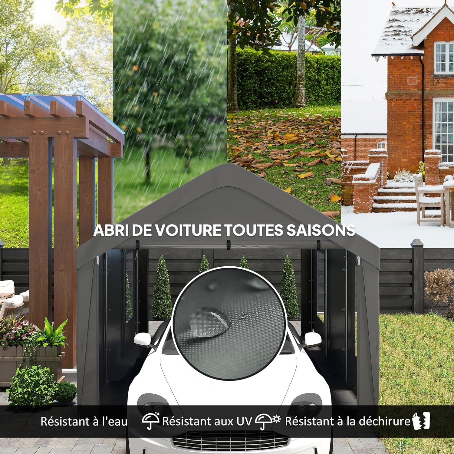 Outsunny - Carport 3x6 m - parois amovibles, 4 fenêtres, 2 portes roulantes