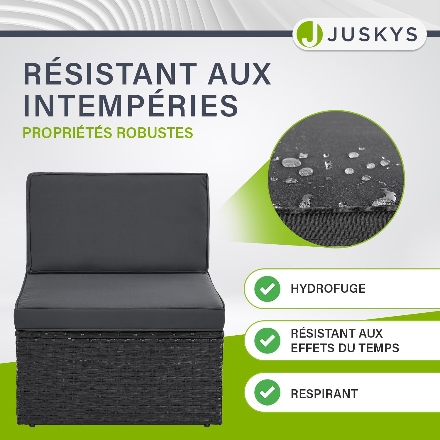 Juskys - Salon de Jardin Salou - 6 places - polyrotin, coussins, table, noir