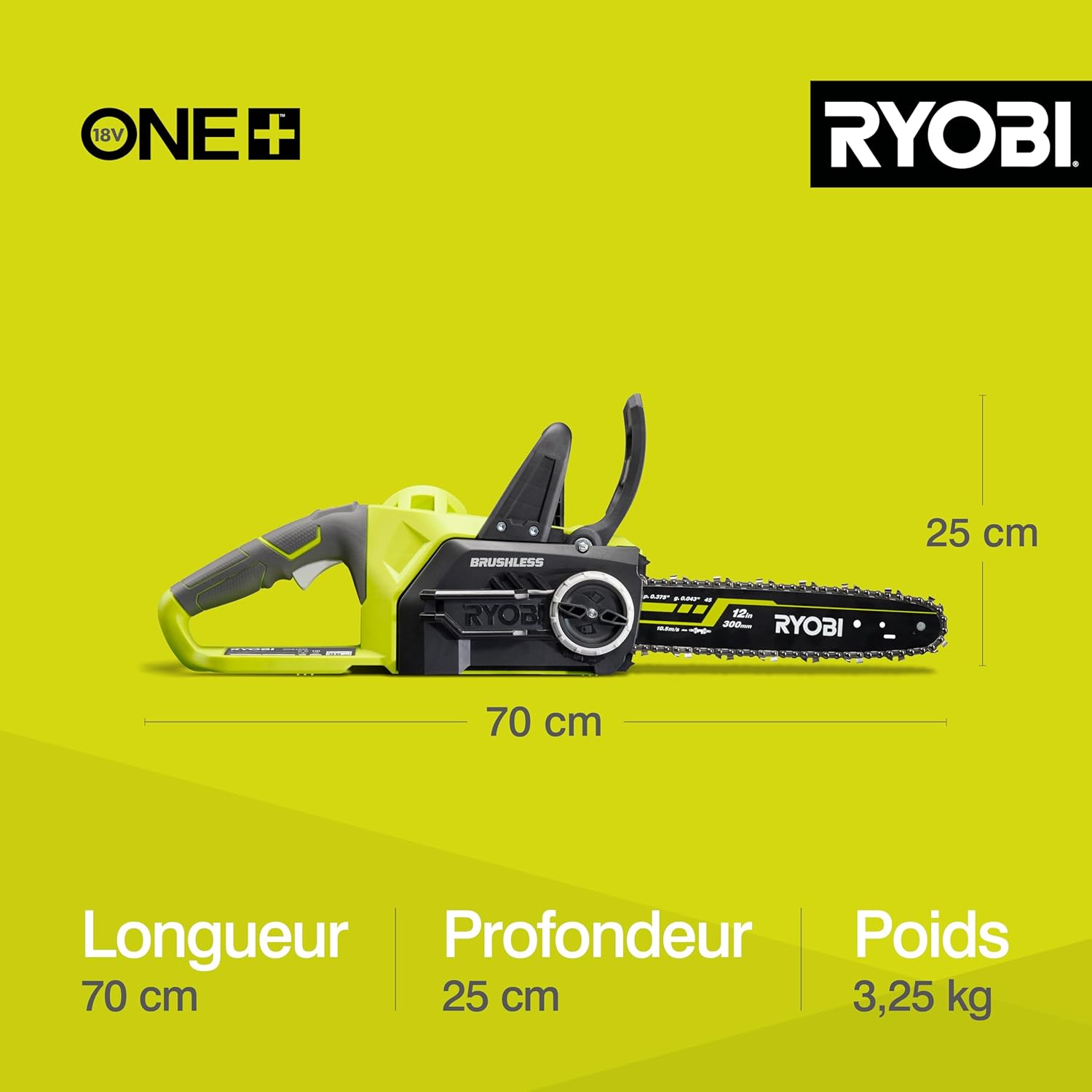 RYOBI - tronçonneuse ONE+ 30cm - lubrification auto, frein chaîne OCS1830