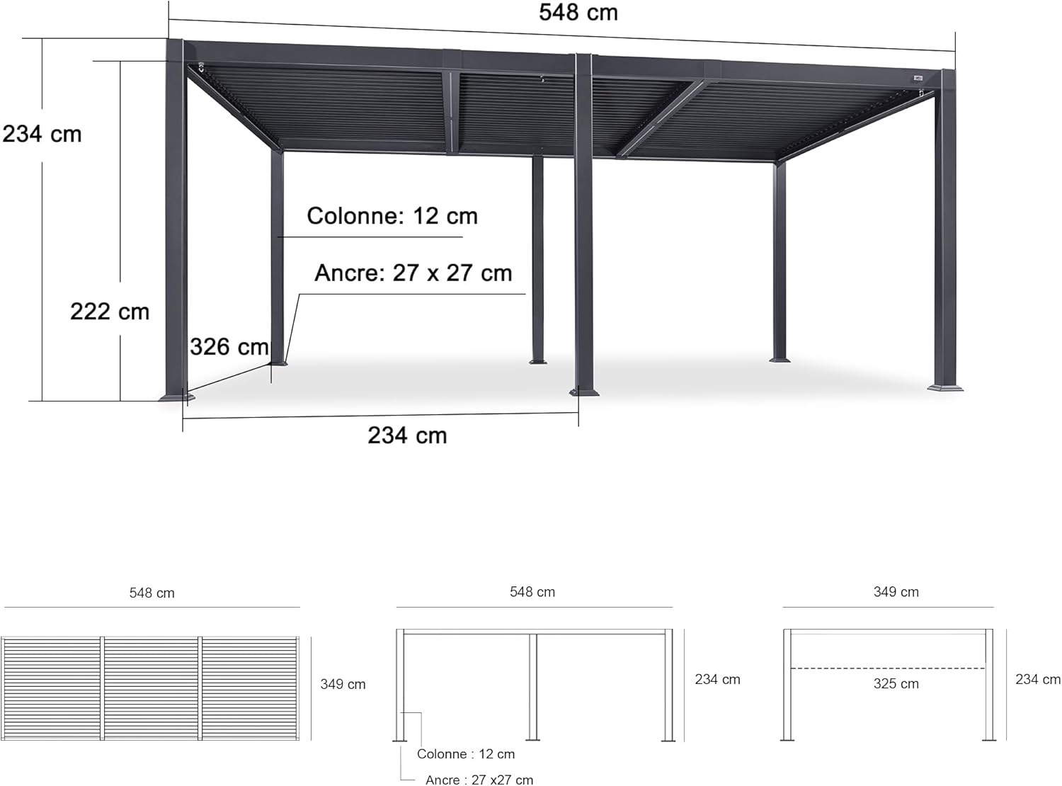 PURPLE LEAF - Pergola bioclimatique - 3,5x5,5m - alu, lames LED, étanche