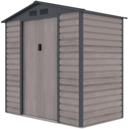 Vente-unique - abri de jardin acier galvanisé 2,79m², effet bois gris - ADELMO