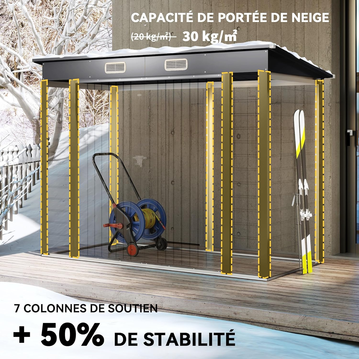 Outsunny - abri de jardin métal 3 m² - acier, portes verrouillables, aération, gants - 249x121x183 cm