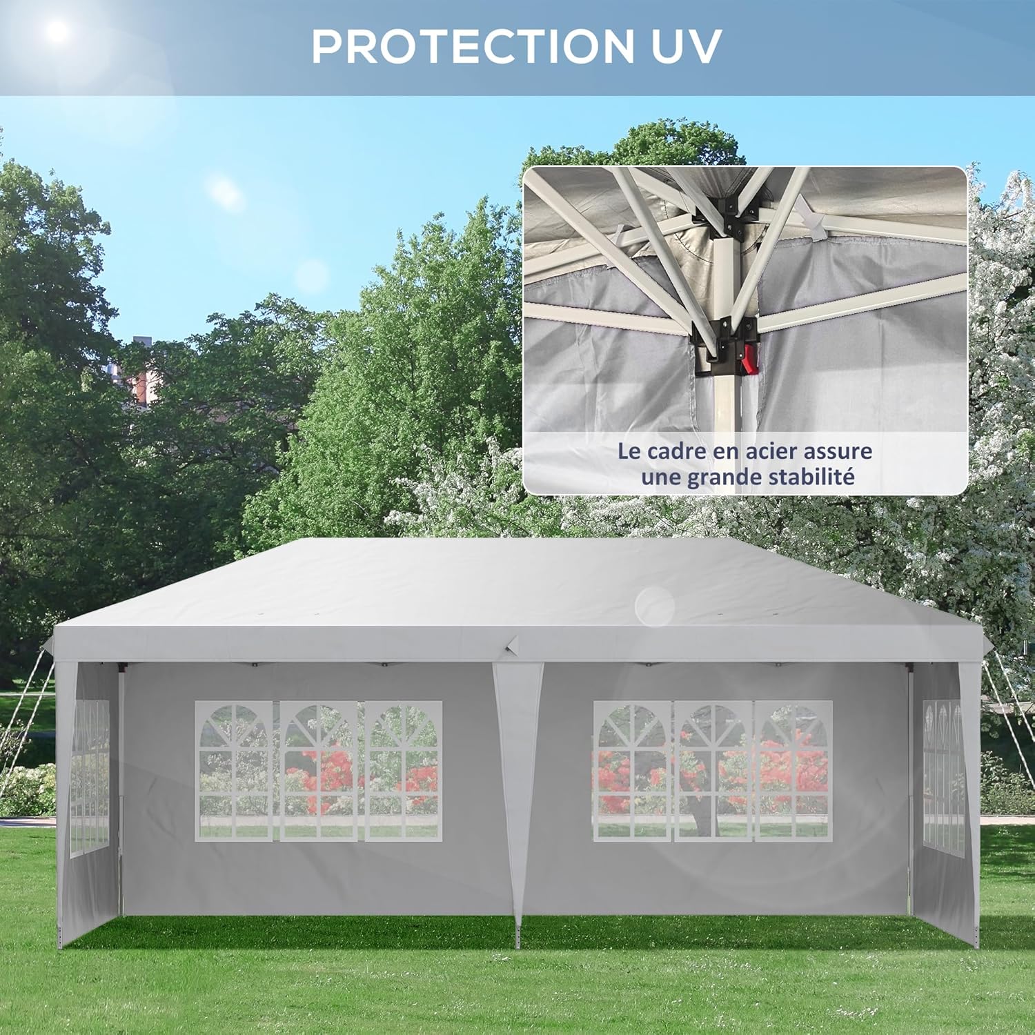 Outsunny - pavillon pliante 3x6m - 3 côtés détachables, sac inclus