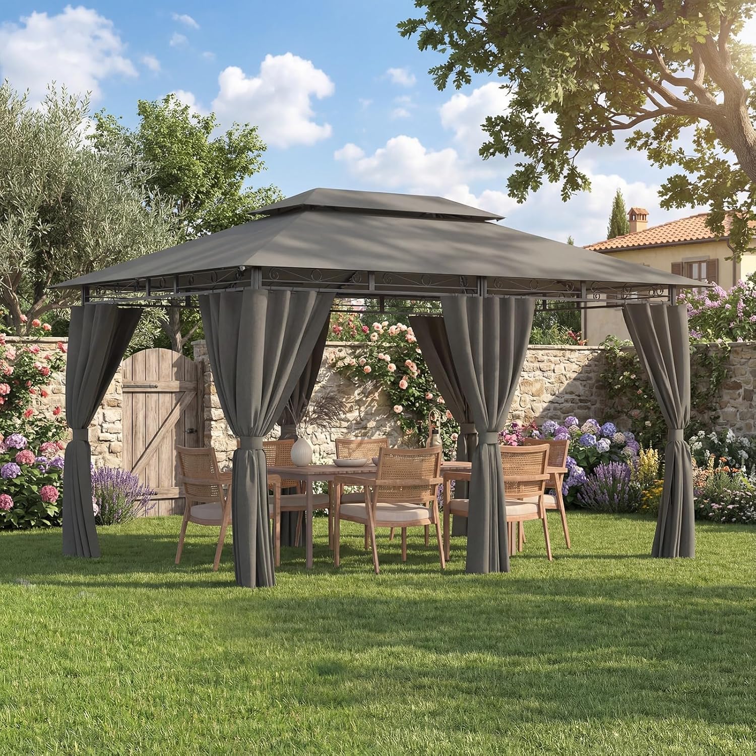Devoko - tonnelle deluxe 3x4m jardin imperméable cadre métal 6-8 pers