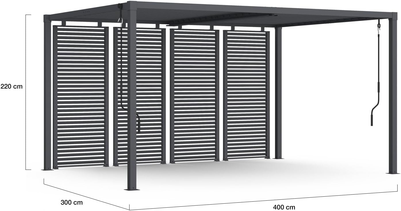 IDMarket - Pergola bioclimatique acier 3x4m lames orientables gris