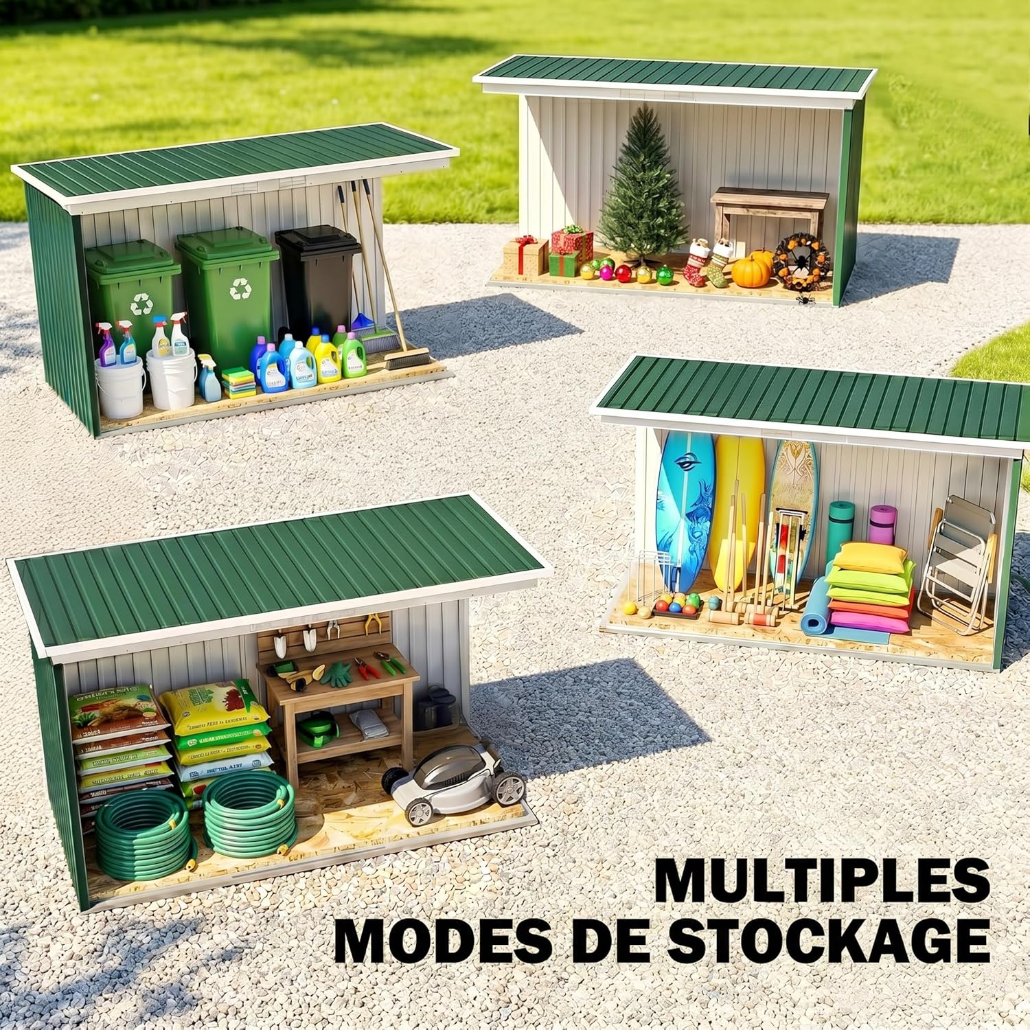 Outsunny Abri de Jardin en Acier galvanisé XXL 3,6 m² avec kit de Fondation 280 x 130 x 172 cm, cabane de Jardin cabanon Rangement Outils avec Portes coulissantes verrouillables aérations, Vert foncé