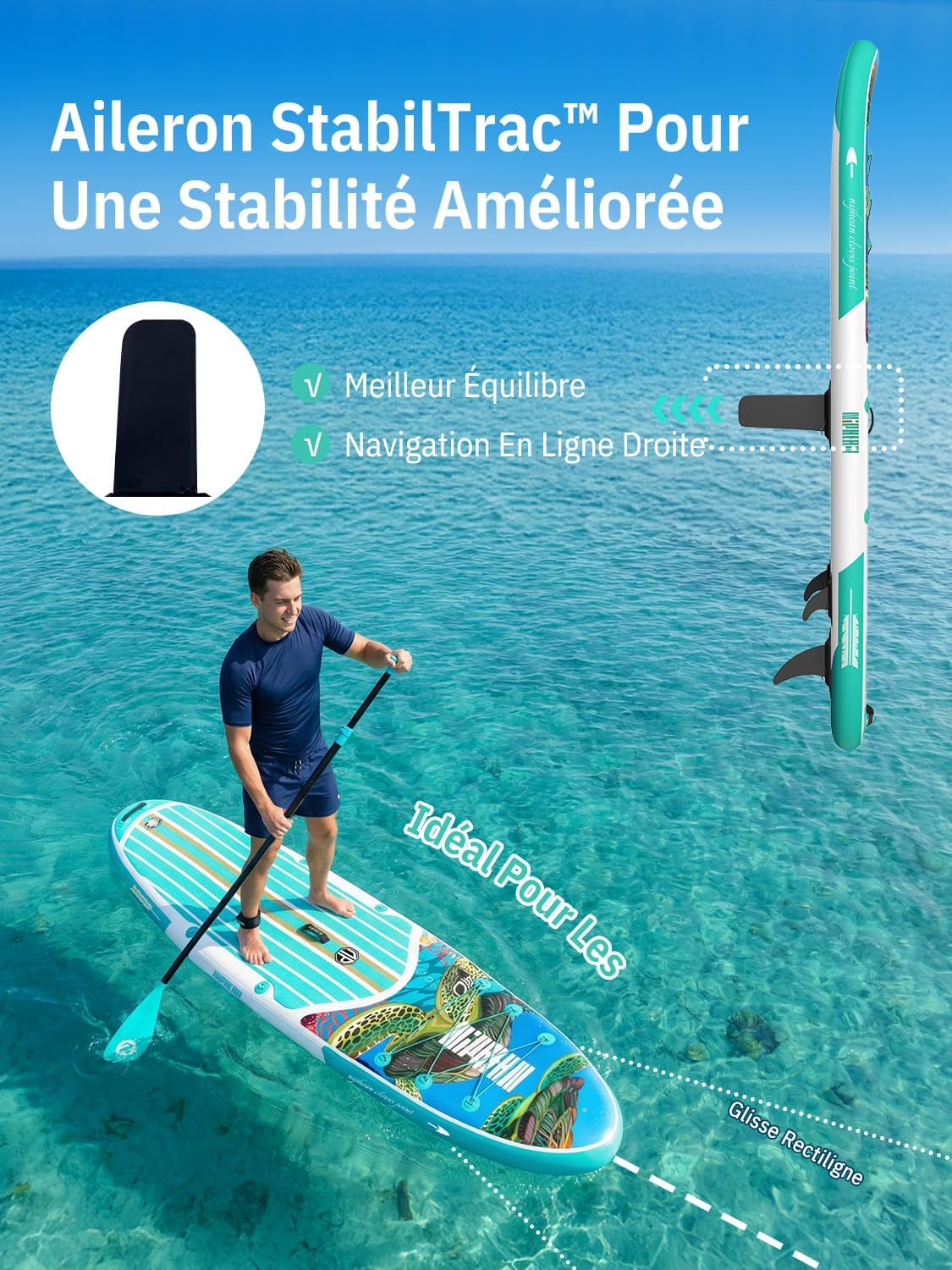 Niphean Paddle Gonflable Adulte avec Tous Les Accessoires, 320cm Planches de Stand Up Paddle Gonflables pour Tous Les Niveaux, Sup avec Capacité 200 kg pour 2 Personnes, Paddle Gonflable avec Siège