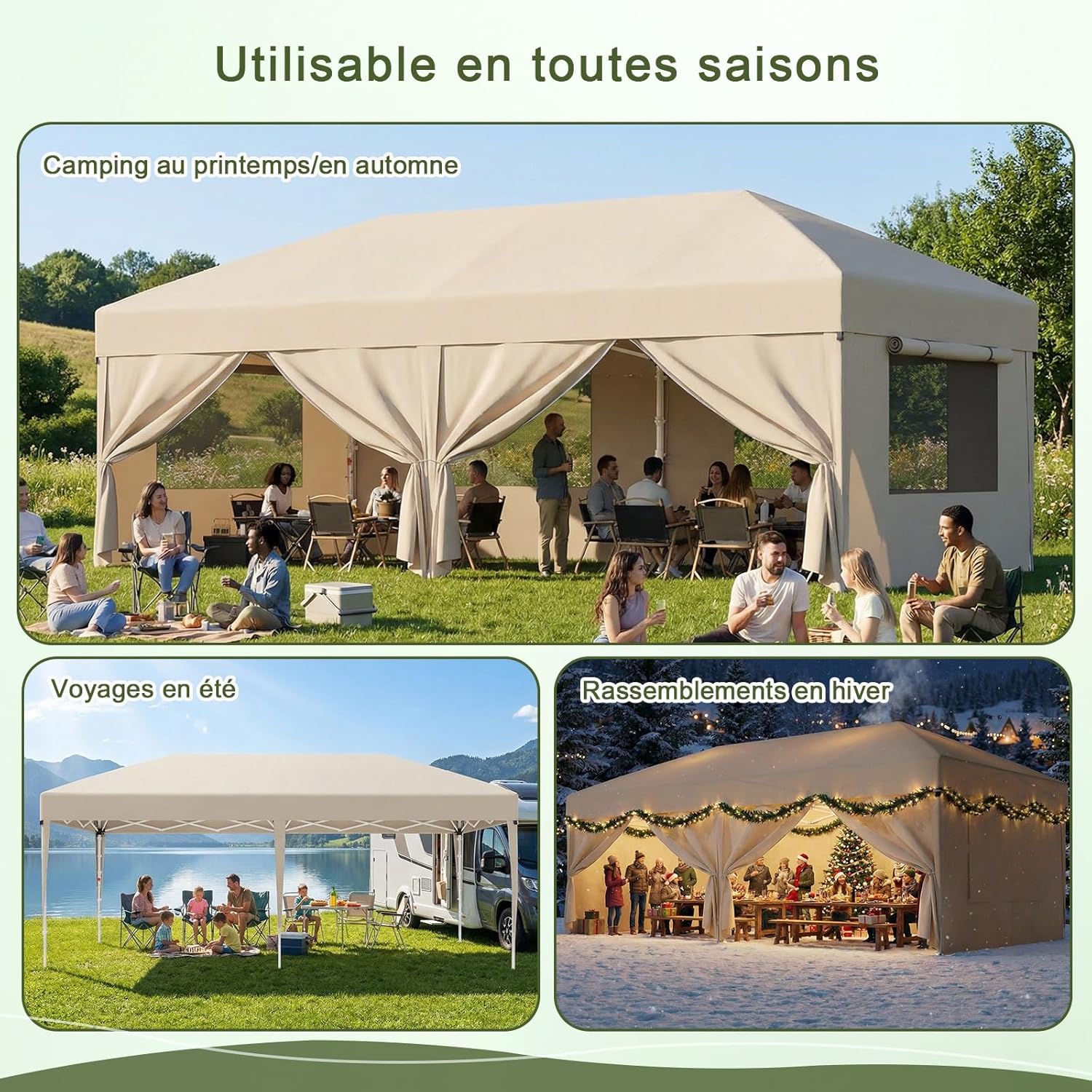 Devoko - Tonnelle pliante 3x6m - fenêtre moustiquaire, imperméable, UV50+