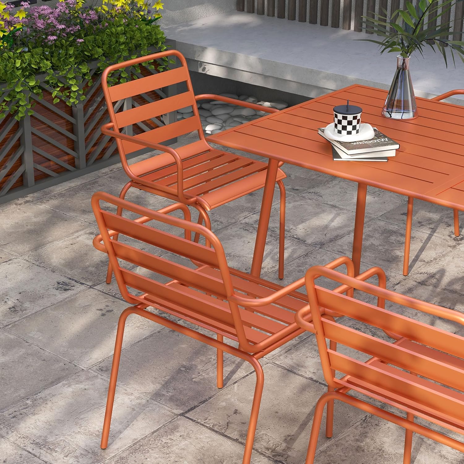 Outsunny - salon de jardin 7 pièces - table + 6 chaises acier rouge