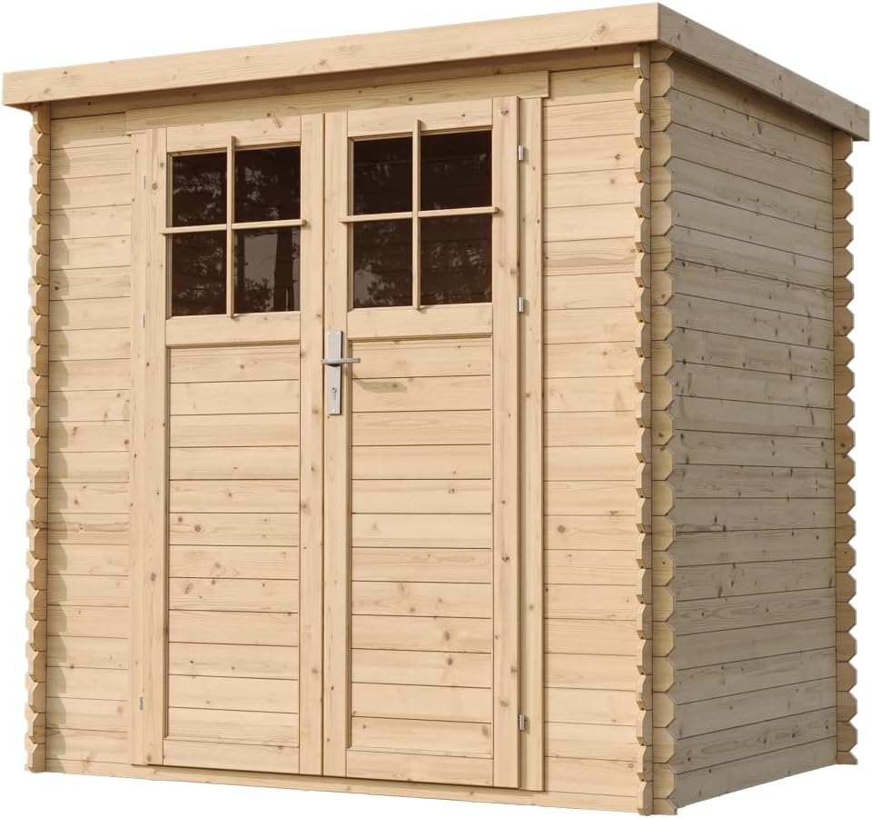 TIMBELA - abri de jardin bois, 204x142x200cm, porte verrouillable, toit étanche, fenêtres, M311F