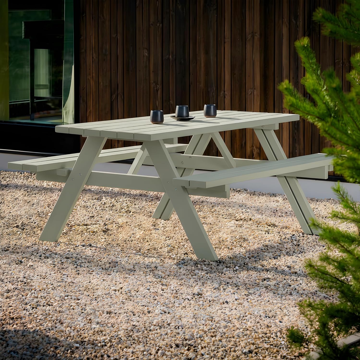 AMATA UNGURS - Table de pique-nique classique, bois pliable, résistante aux intempéries, jardin/terrasse