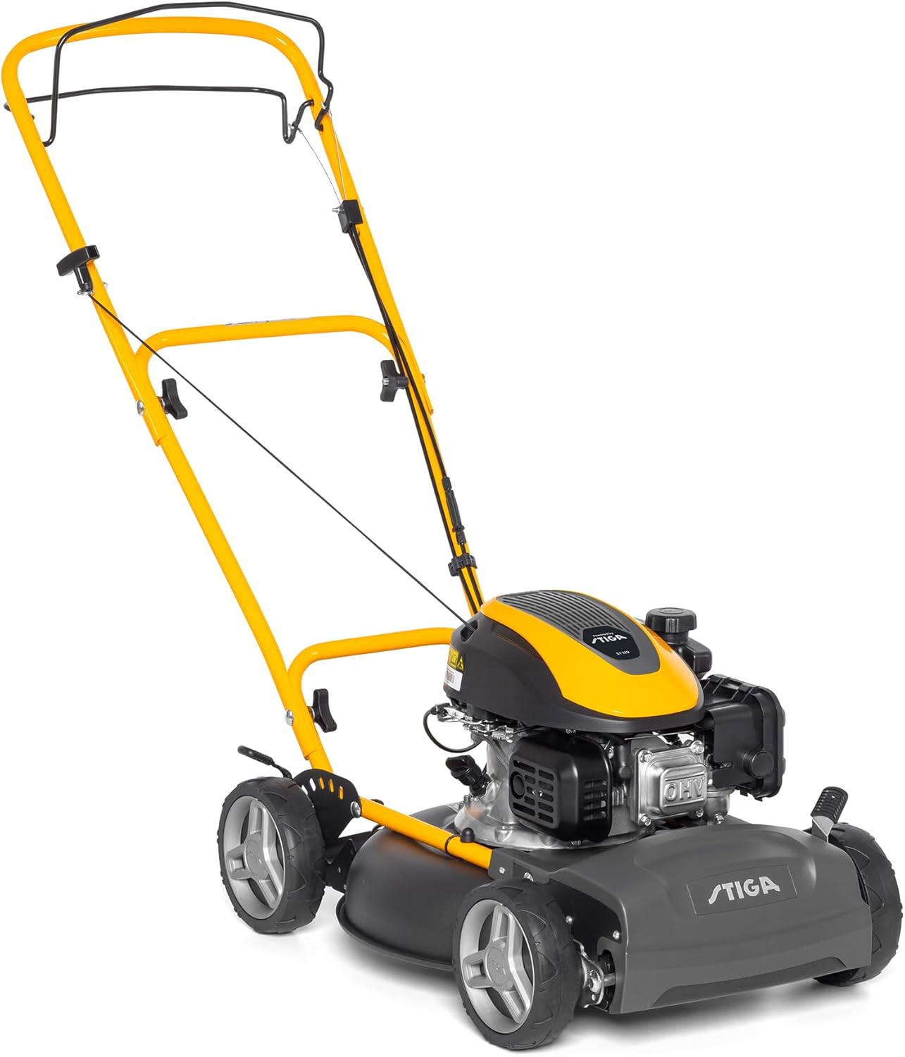 STIGA Multiclip 47 S Tondeuse à Essence, Tondeuse à Gazon broyeuse automotrice avec Moteur 123 CC, Plateau de Coupe 45 cm, 5 tondeuses Thermiques, Guidon Ergonomique Rabattable.
