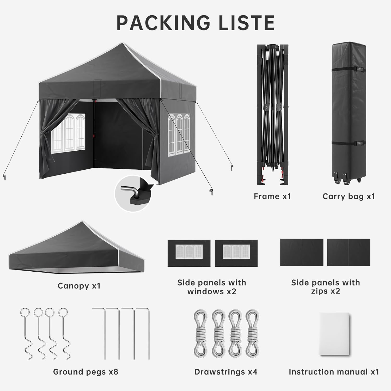 JUMMICO - Tonnelle pliante série jardin 3x3m, cadre robuste, toit haut