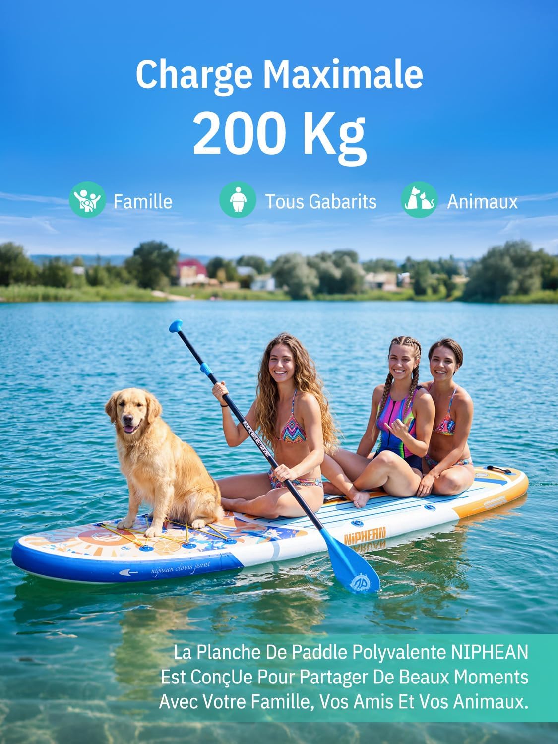 Niphean - Stand Up Paddle Gonflable 320cm - 200kg, 2 personnes, siège