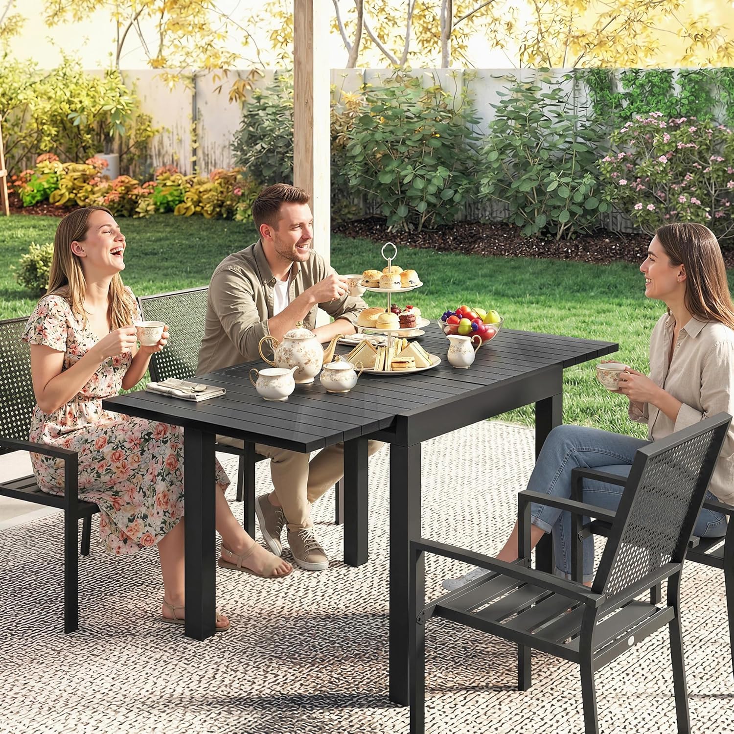Outsunny - table extensible - 80-160cm - aluminium effet bois, 4-6 pers.