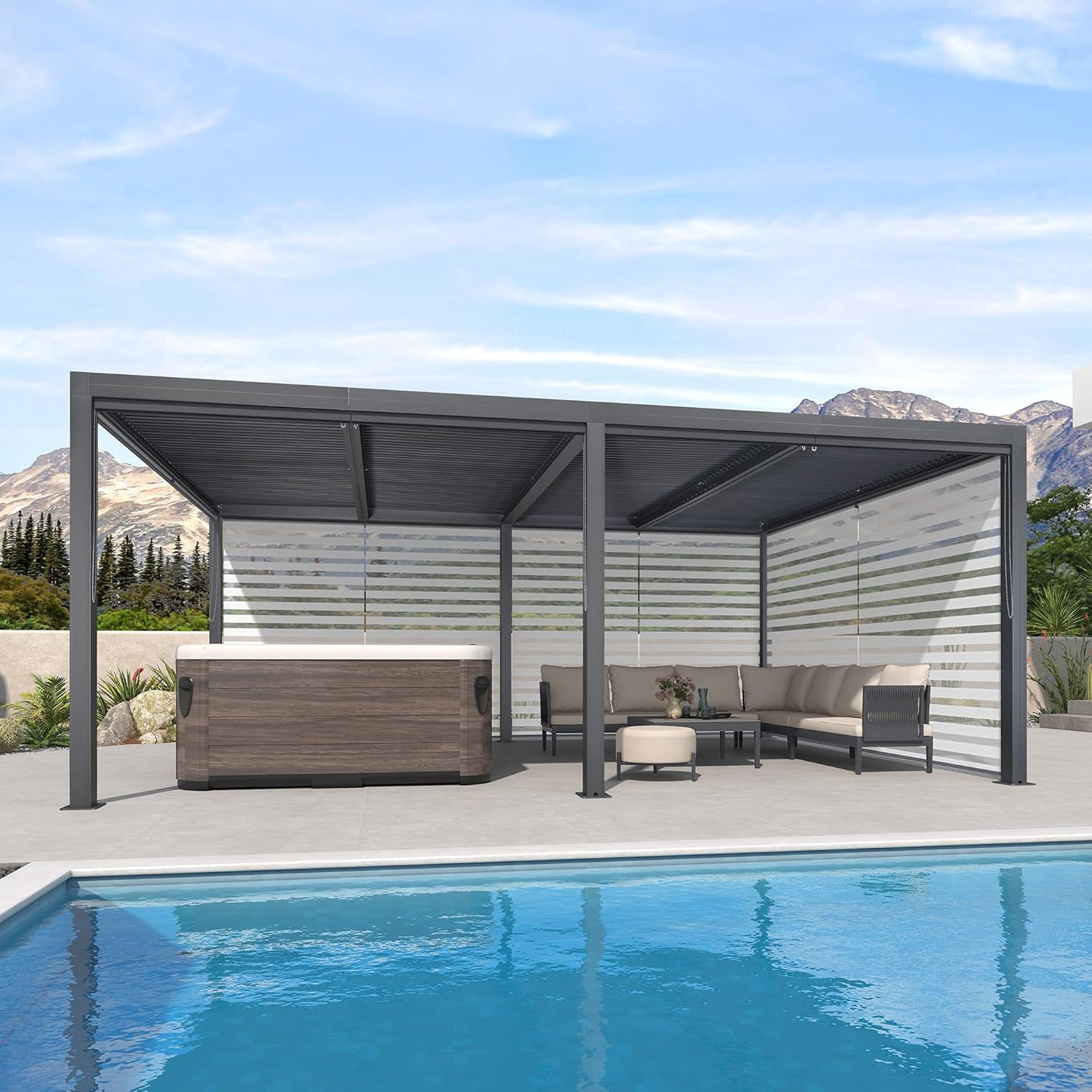 PURPLE LEAF - Pergola Bioclimatique 6x3,68m - aluminium, stores, lames orientables