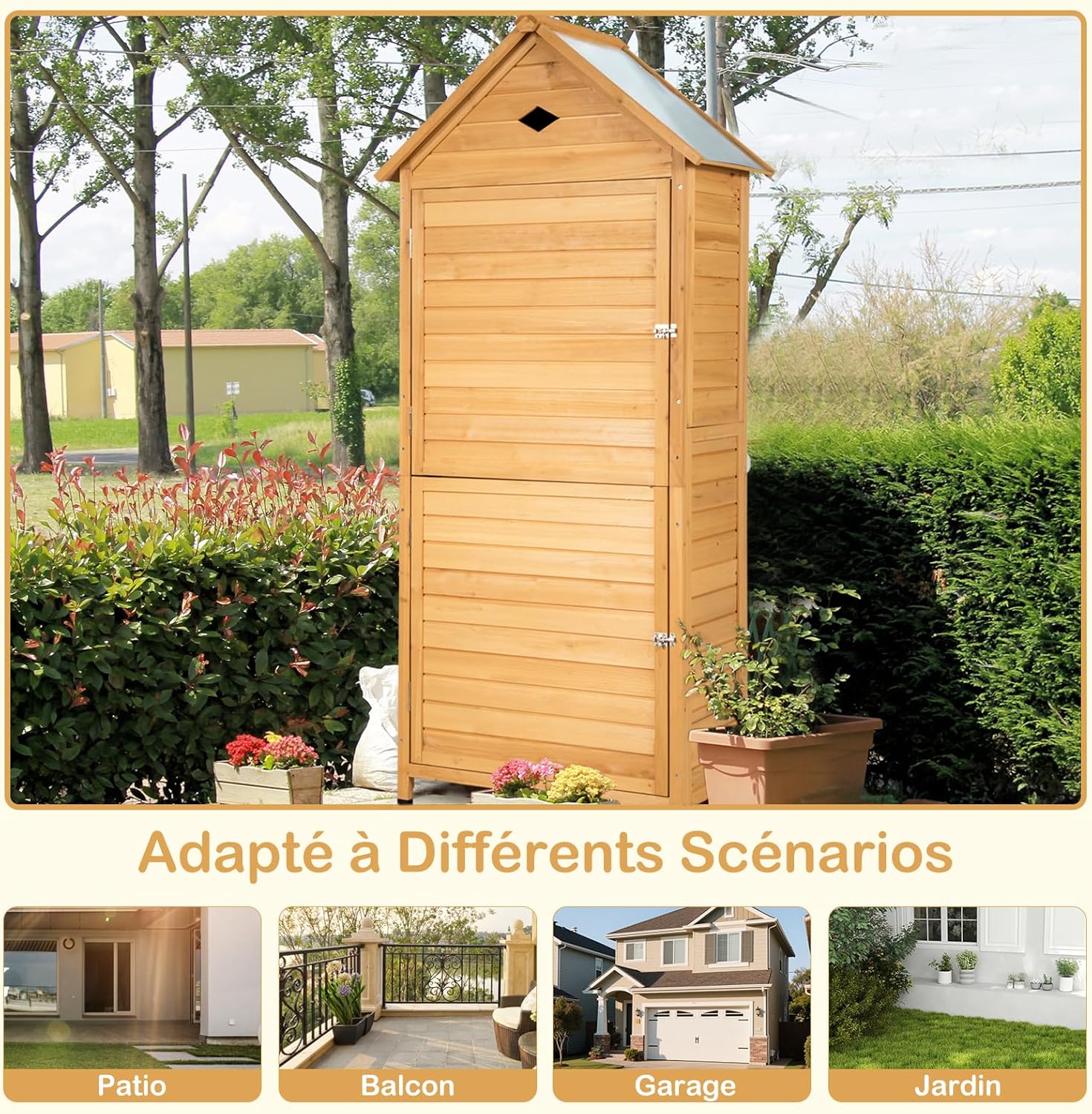 GOPLUS - abri de jardin bois 70x35x176cm, 5 étagères, porte verrouillable