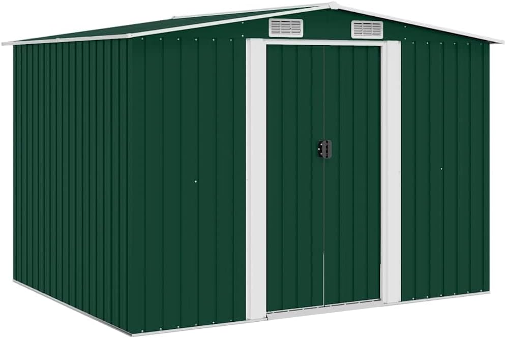 Abri de jardin métal vert - 257x205x178 cm - grande capacité de stockage