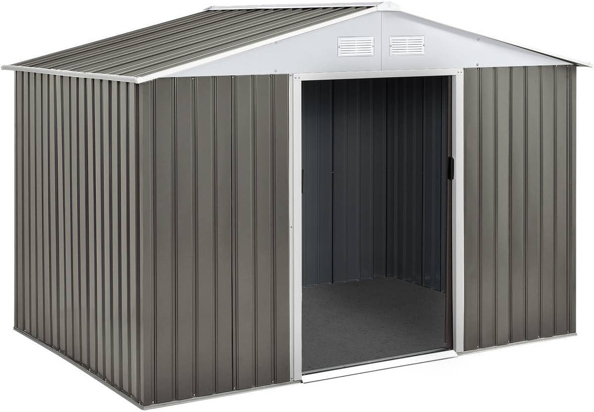 Habitat et Jardin - Dallas - 191x277x202 cm - abri de jardin métal, acier galvanisé, taupe/blanc