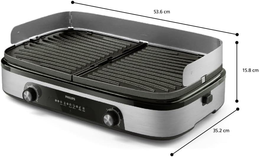 Philips - Série 5000 - grande surface, plaques réversibles, zones doubles, température réglable, 2400W, HD6222/95