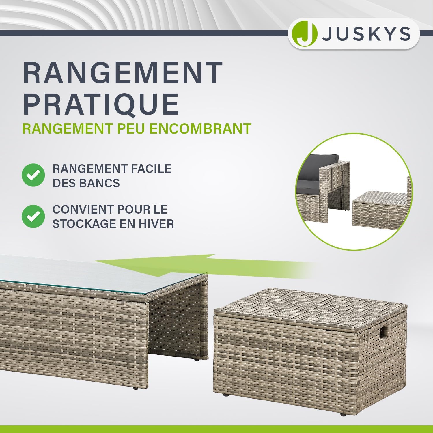 Juskys - Salon de jardin Salou - 6 places, polyrotin, table, coussins, résistant intempéries, gris