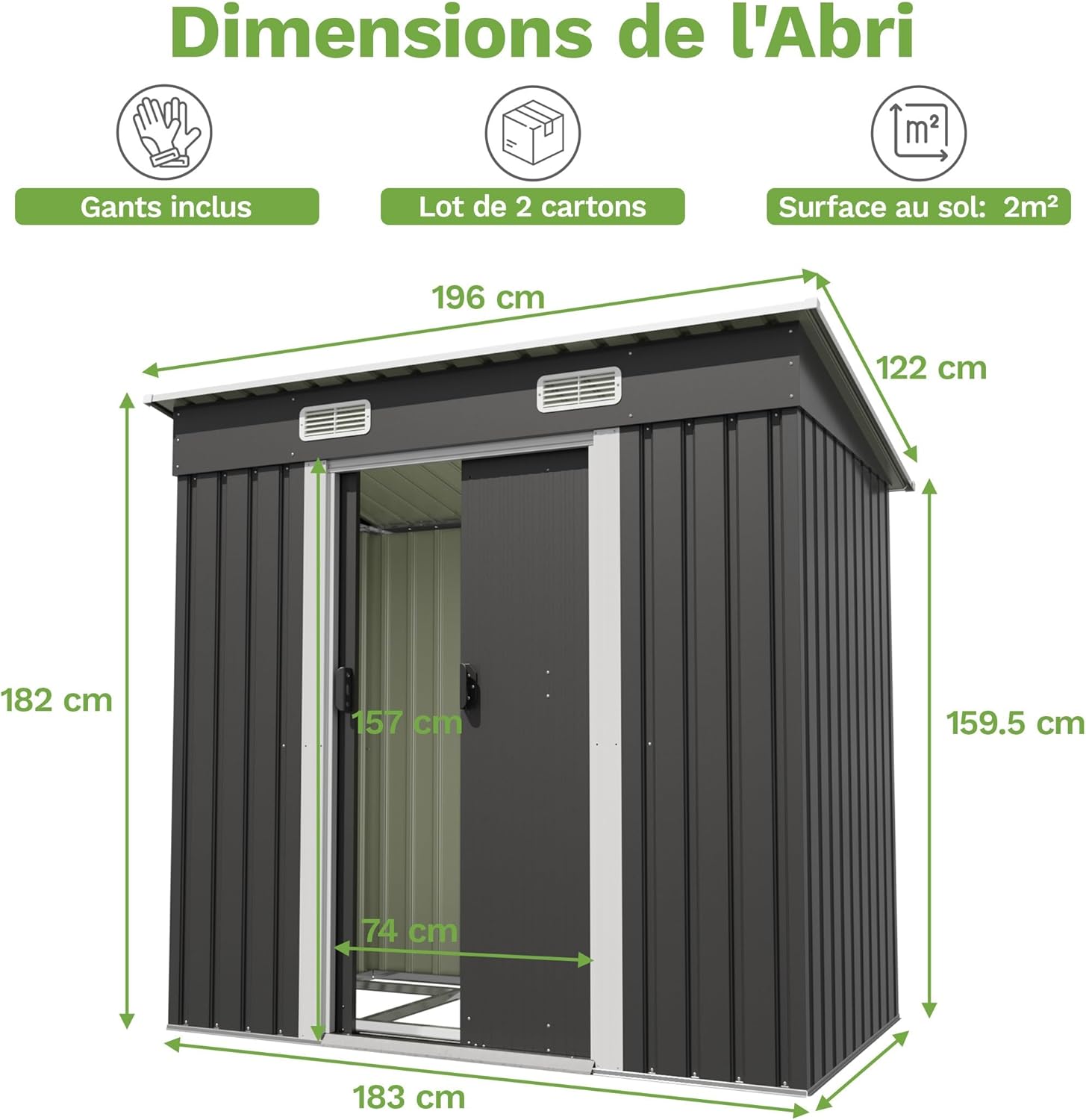 Devoko Abri de Jardin en métal 183x109x182cm avec Fondation, 3,6m³ Abri à Outils avec Toit en Pente et Porte coulissante, Extérieur, Résistant aux intempéries, Abri de Jardin pour vélo, terrasse