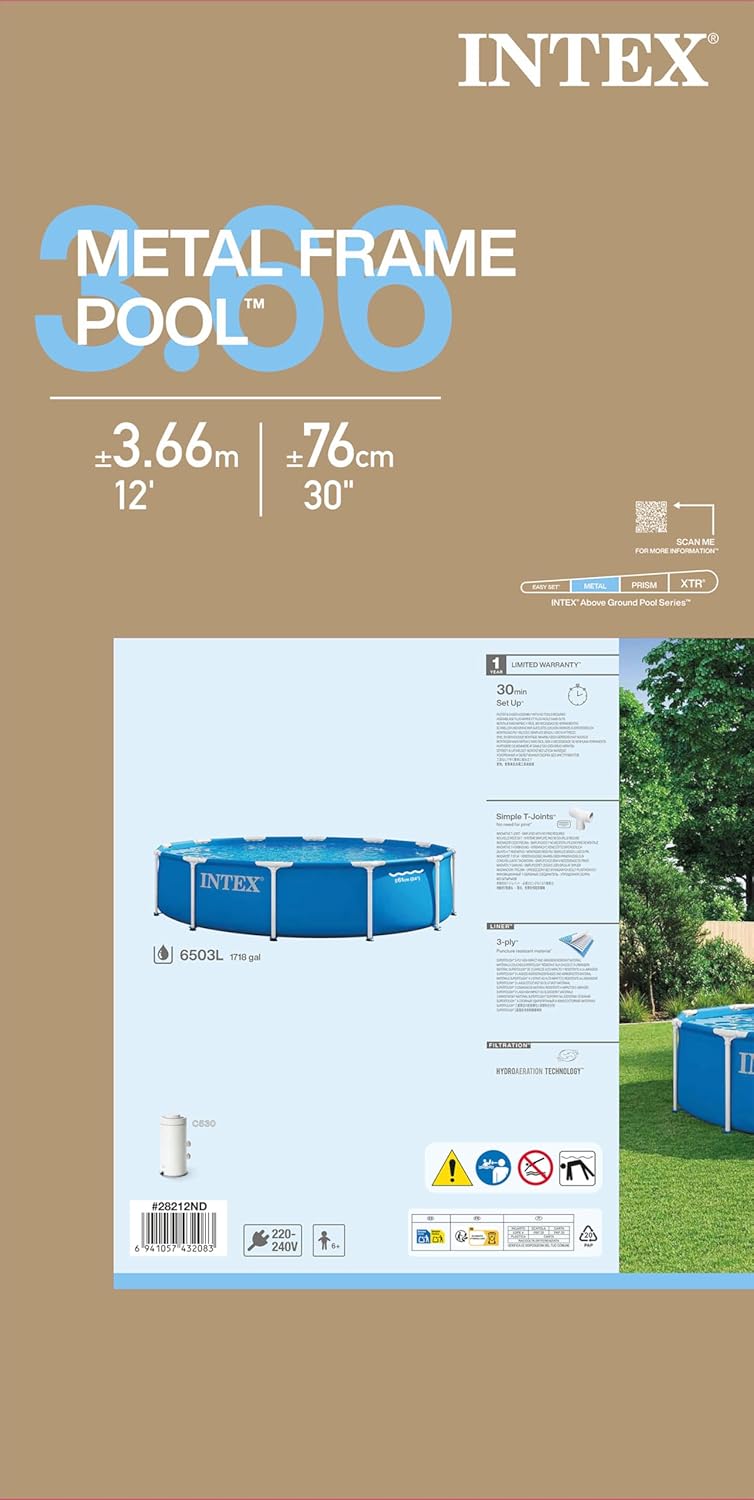 Intex Piscine 28212ND 3,66 m x 76 cm avec Structure métallique Pompe de Filtration Incluse