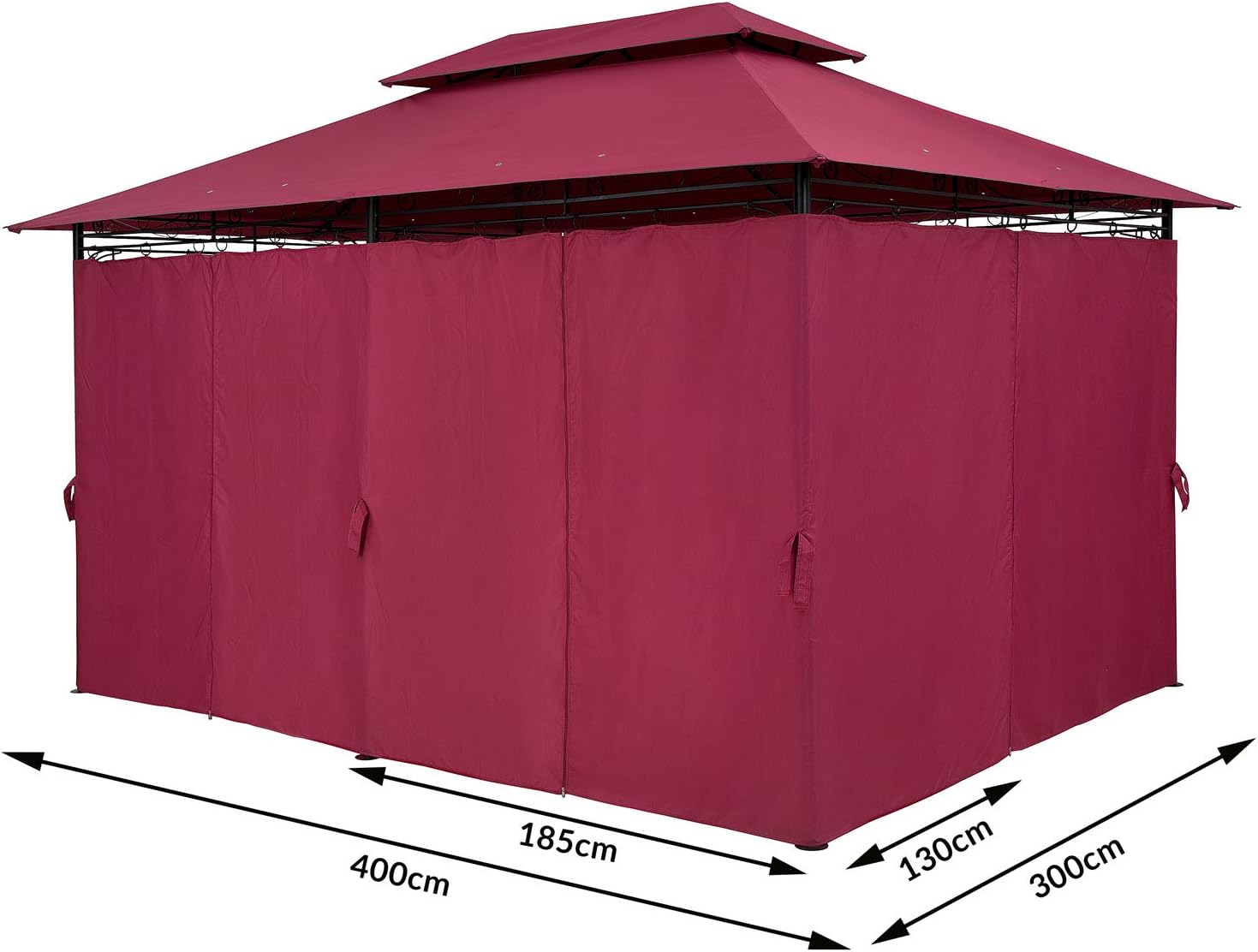 Casaria - Pavillon de Jardin Topas - 3x4m, métal hydrofuge, UV 50+ robuste - Tonneau Rouge TR59A