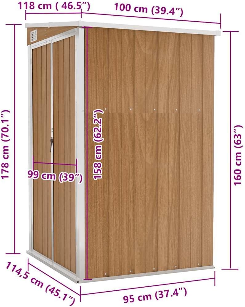 Générique Remise de Jardin Murale Marron 118x100x178 cm Acier galvanisé,Maison & Jardin, Pelouses & Jardins, Vie en extérieur, Structures extérieures, Cabanes & abris de Jardin, Brun (Poids 22.7KG)
