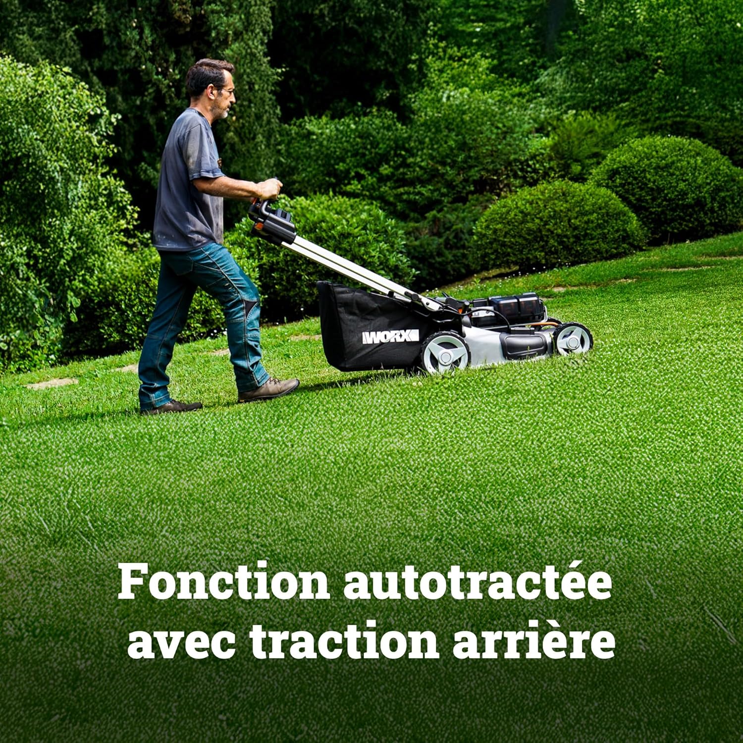 WORX - tondeuse sans fil série Brushless - 51 cm - 1000m², 70L, mulching, 7 coupes, 4x20V, WG761E