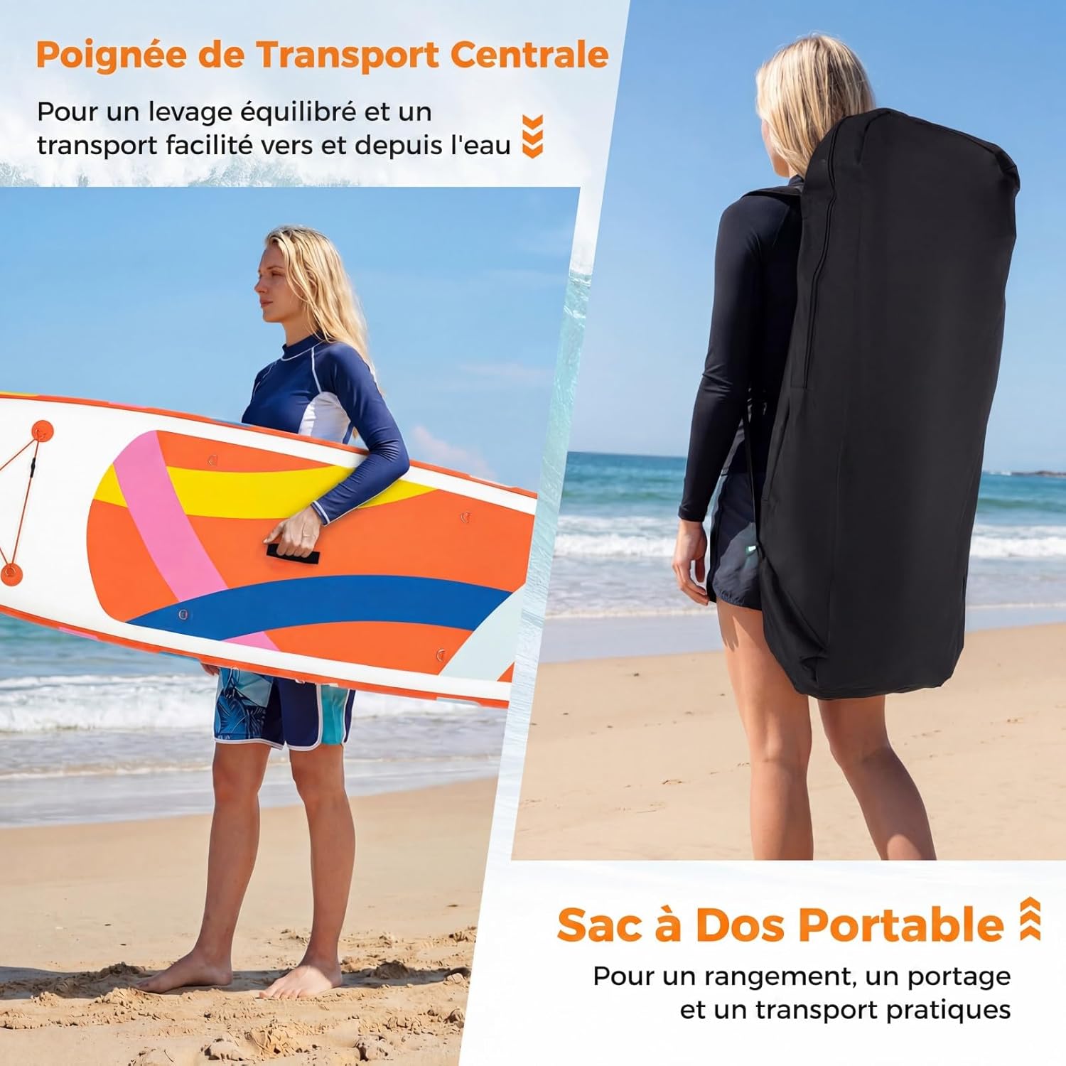 COSTWAY - paddle gonflable, aluminium réglable, accessoires complets, deck antidérapant