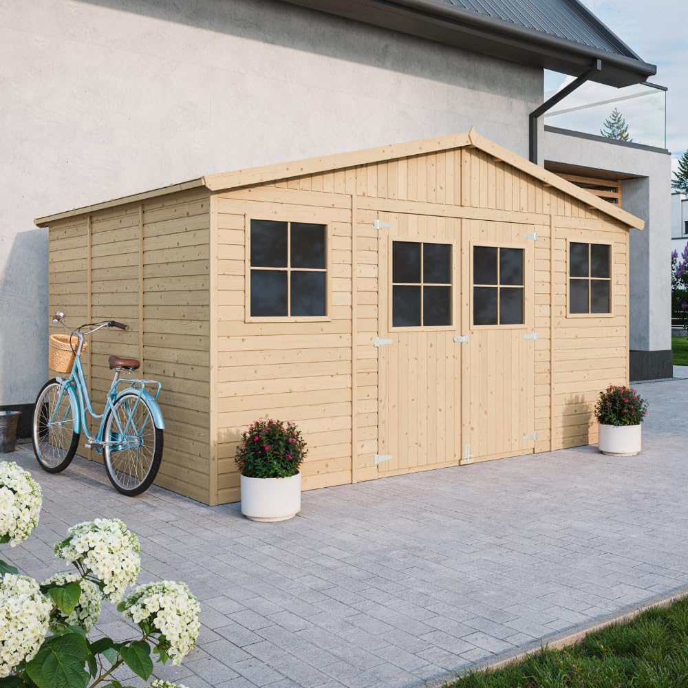Timbela - Abri de jardin bois, 12m², fenêtres, H246x418x320cm, M331